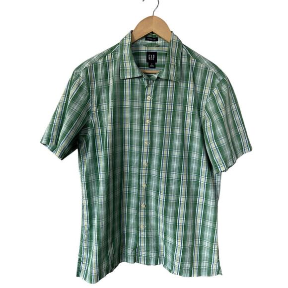 Gap Green Plaid Short Sleeve Button Down Cotton Shirt Classic Fit Medium - Picture 1 of 3